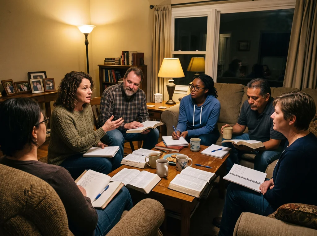 Een Bijbelgroep komt samen in een woonkamer